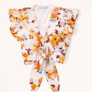 ABERCROMBIE & FITCH linen flutter sleeve crop top